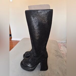 Tall Black Rhinestone Boots 6